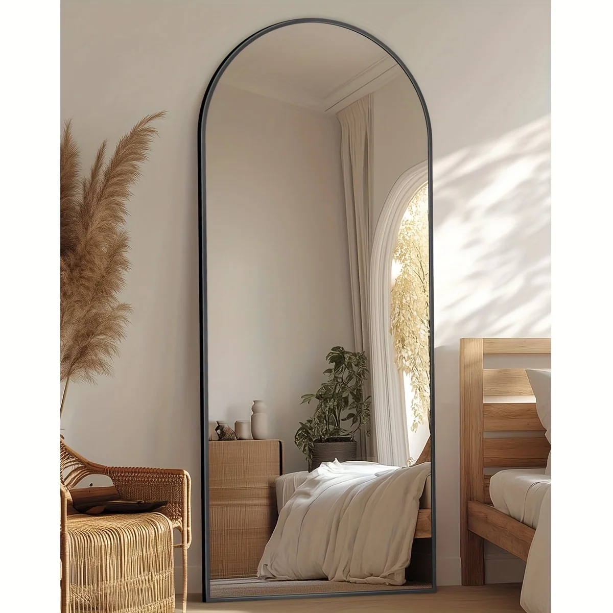 Arched Top Floor Mirror with Sturdy Base, Full-Length Body Mirror