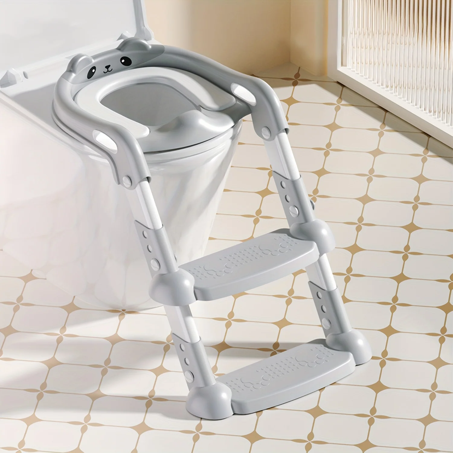 Adjustable Baby Potty Training Seat with Safety Ladder, Grey