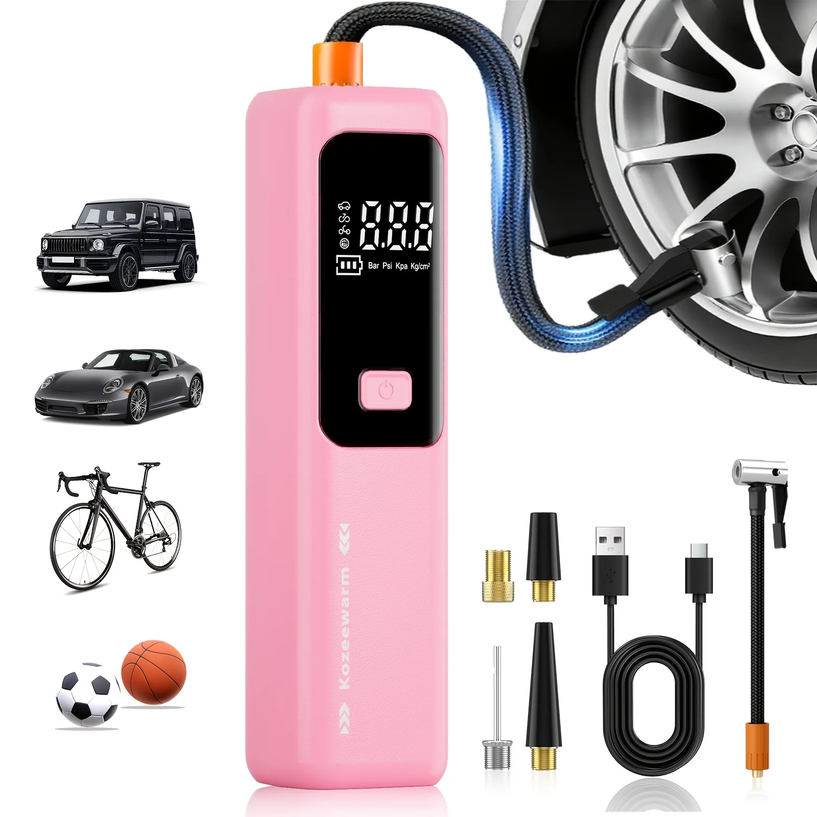 Portable air compressor and tire inflator for cars, bicycles, motorcycles, and sports equipment