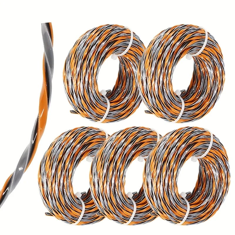 5‑Piece Nylon Square Spiral Trimmer Line – Three‑Color, 5 m (16.4 ft) Length, 3.0 mm (0.120 in) Diameter