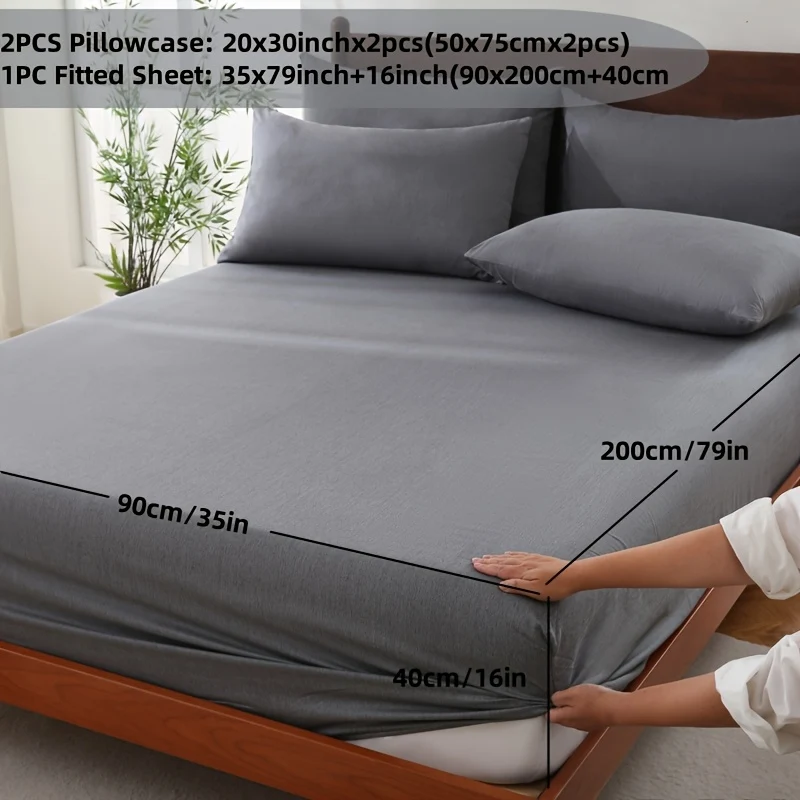 Bamboo fiber fitted sheet set with pillowcases
