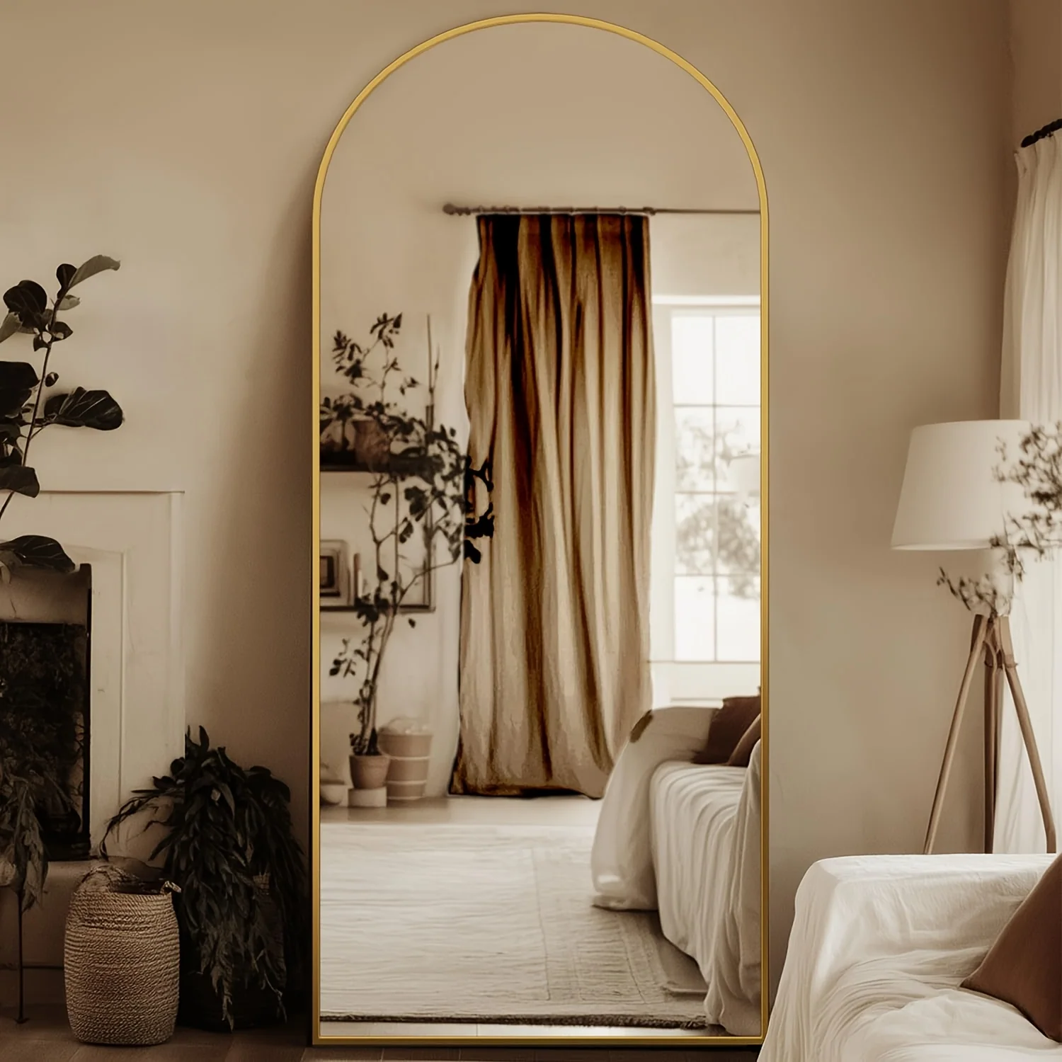 Freestanding arched floor mirror for bedroom and living room