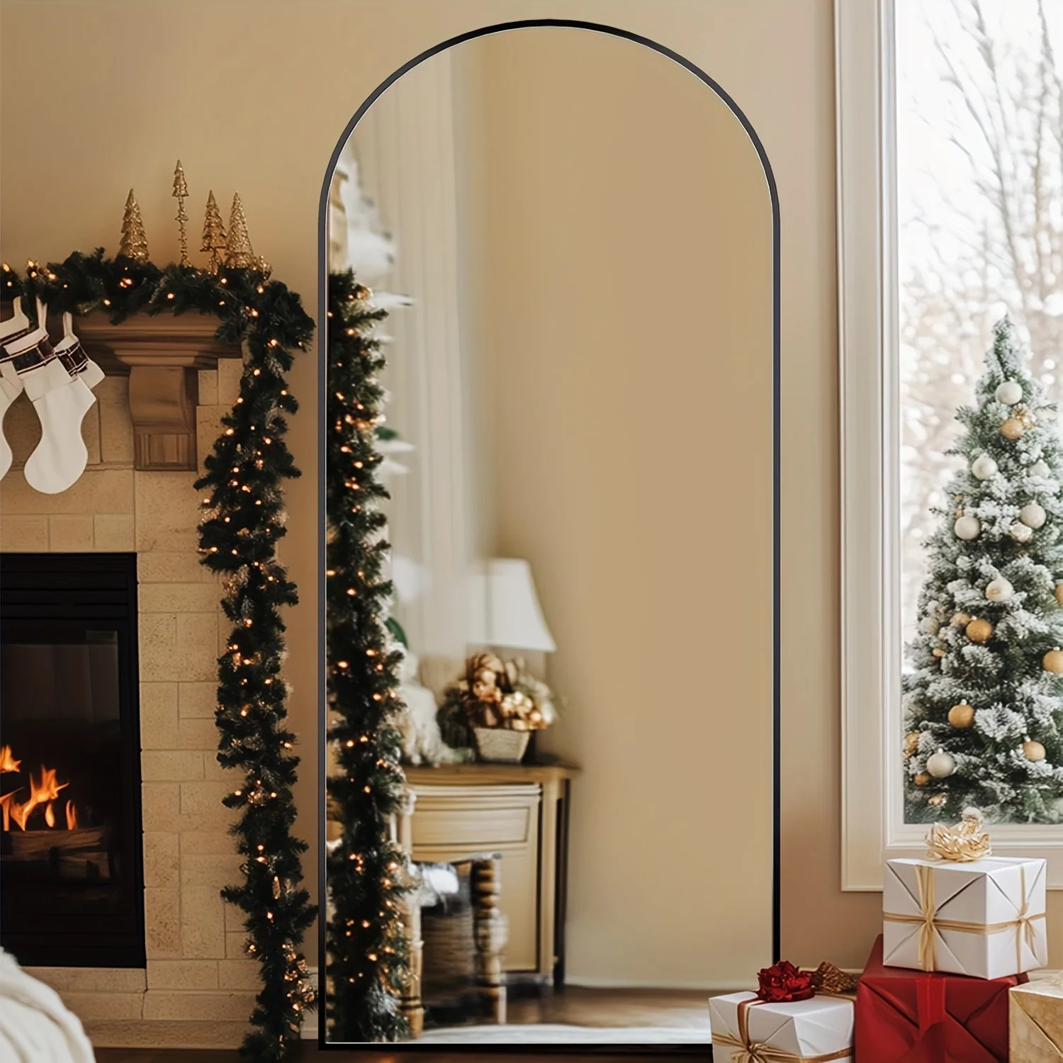 Freestanding arched floor mirror for bedroom and living room