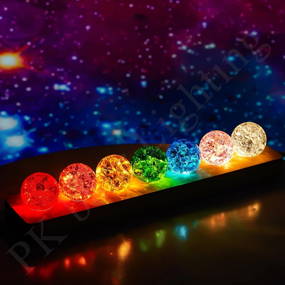 7-piece LED crystal ball night light set for home meditation and decoration