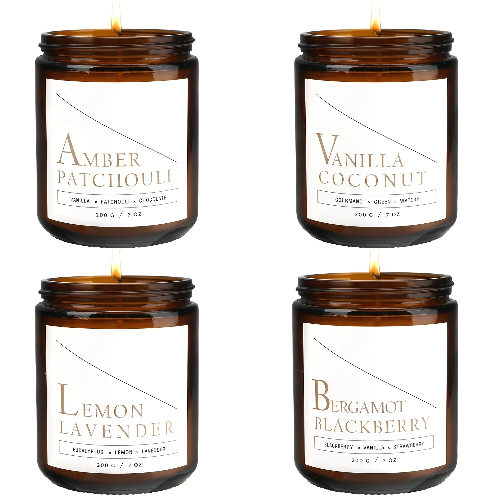 Set of 4 Soy Wax Amber Jar Candles, 28 oz Each – 200-Hour Burn, Soothing Home Fragrance