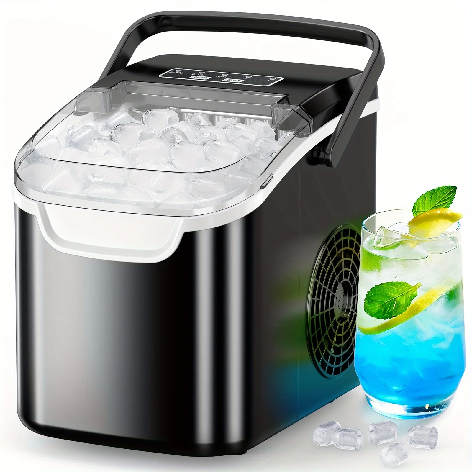 Countertop ice maker with 26lbs daily output and 6-minute batch time