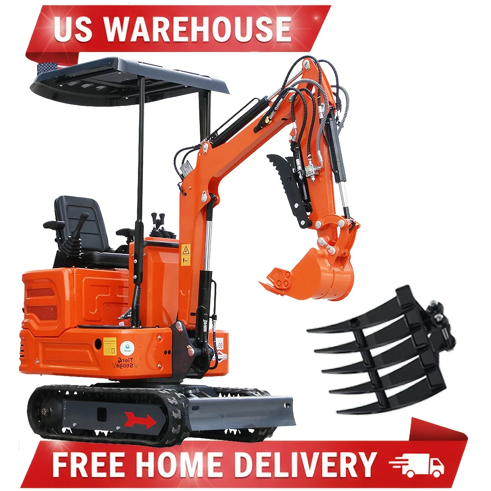 2000 lb capacity mini excavator with 13.5 HP engine and three-way valve