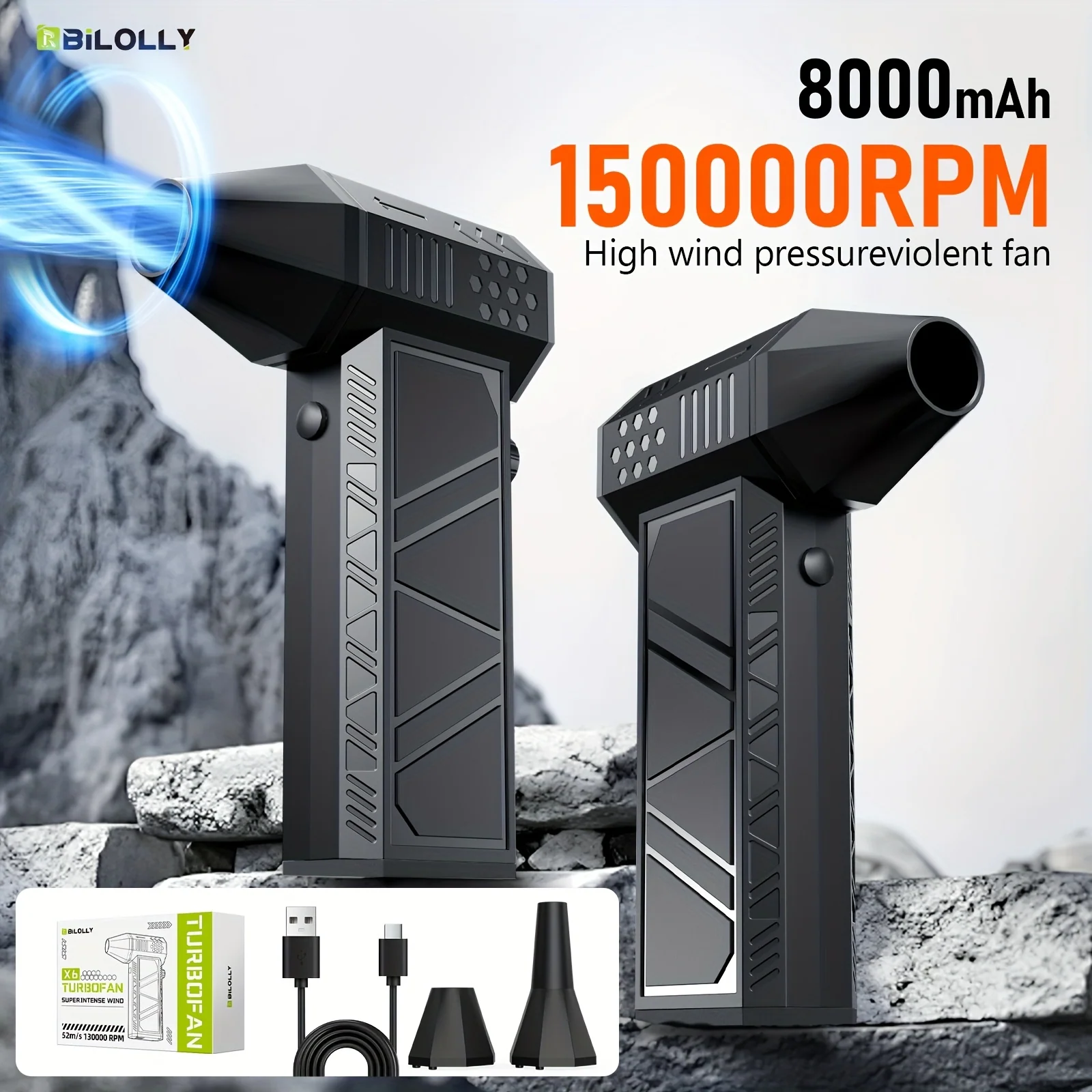Rechargeable handheld air blower with high-speed turbo fan for cleaning and outdoor use