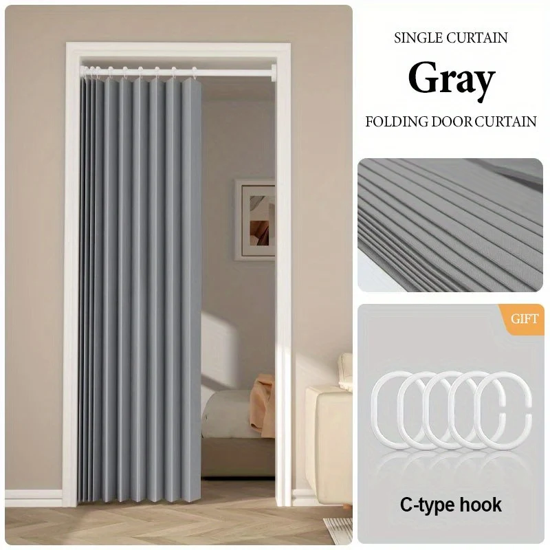 Modern Accordion Door Curtain - Foldable Partition with Hooks & Storage Straps, Polyester Living Room Divider