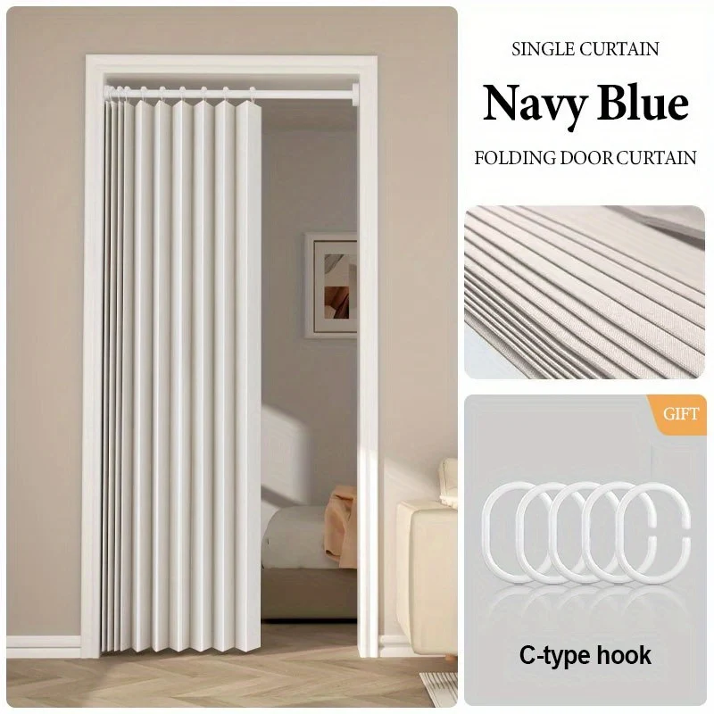 Modern Accordion Door Curtain - Foldable Partition with Hooks & Storage Straps, Polyester Living Room Divider