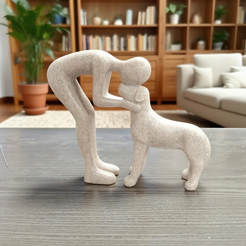 Dog and owner statue home decor sculpture for living room or office