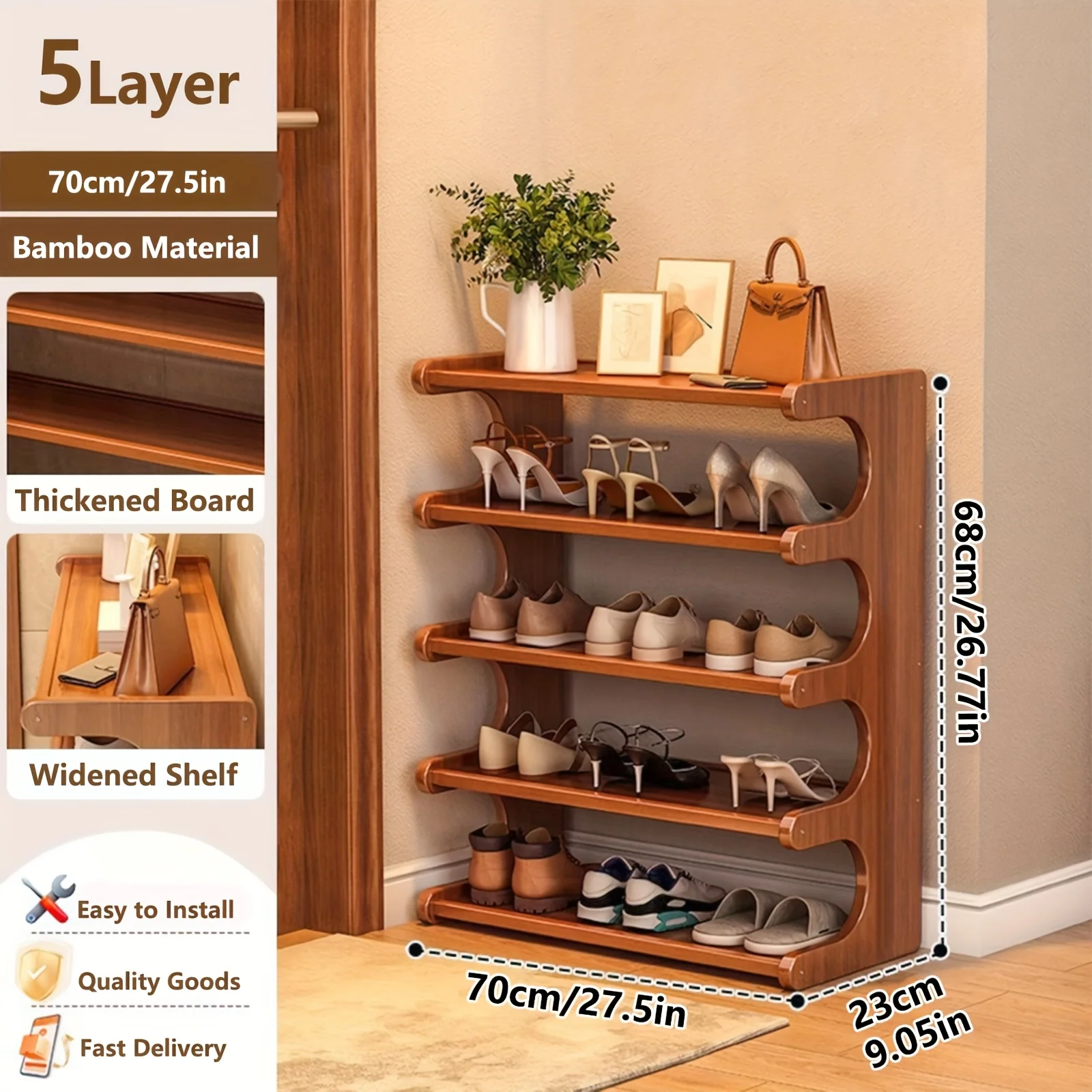 5 or 6 Tier Bamboo Shoe Rack for Entryway and Closet Organization