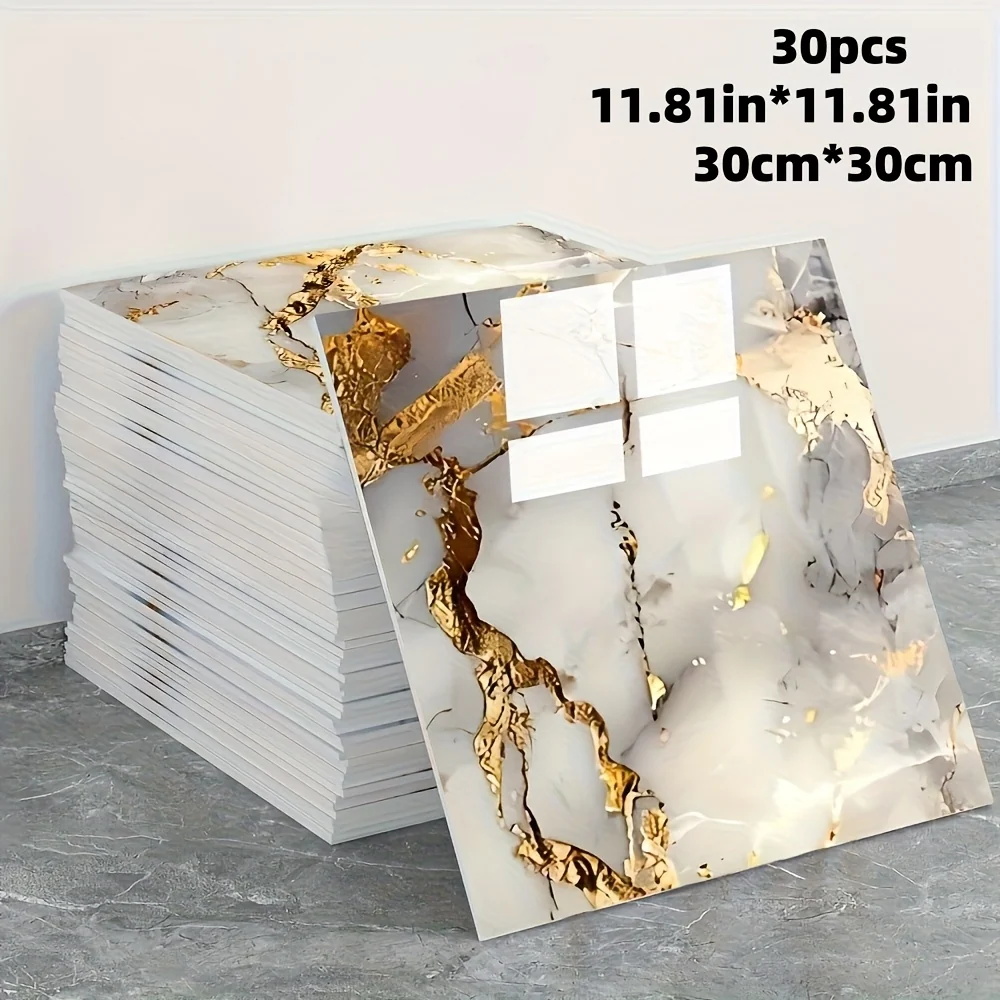 Self-adhesive marble-look wall tiles in mixed colors for kitchen and bathroom