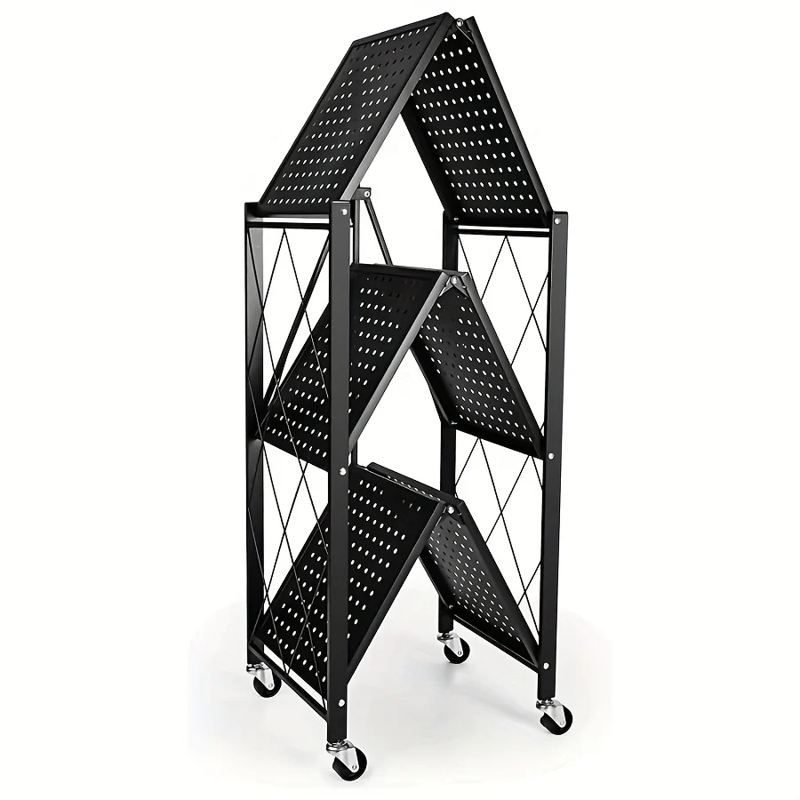Heavy-duty 3-tier metal storage rack with wheels and 750lb capacity