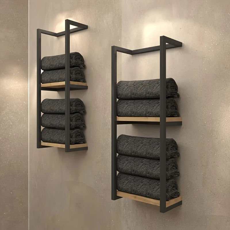 French Country Style Wall-Mounted Metal Towel and Storage Rack