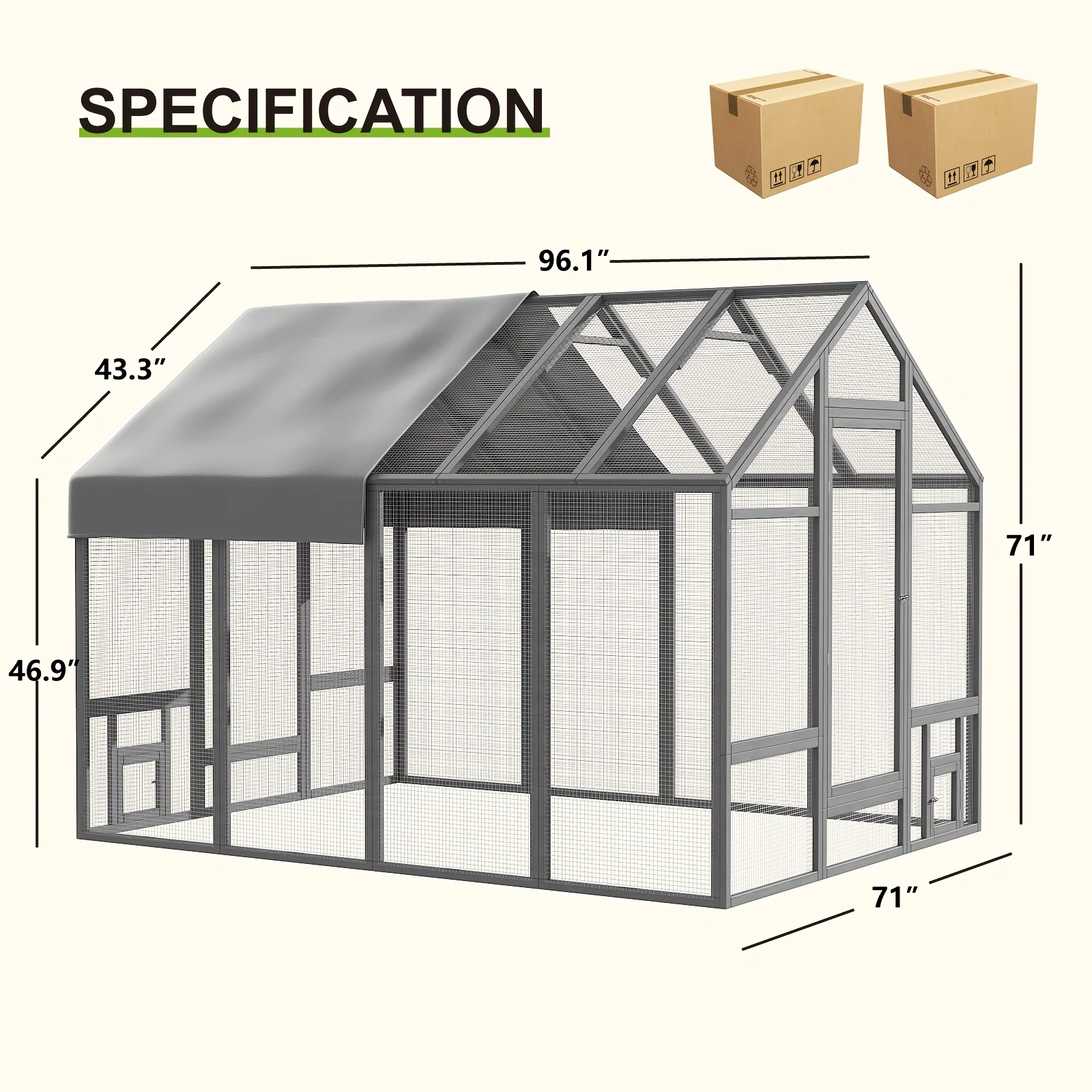 96-inch wooden walk-in chicken coop with movable fence and weatherproof roof