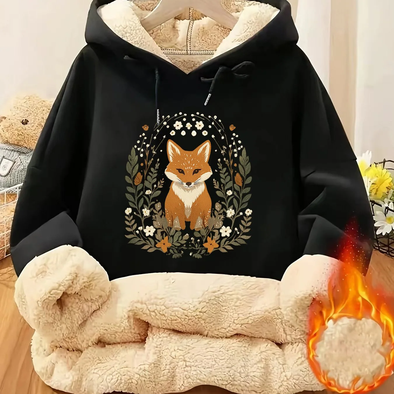 Heated Plus Size Fleece Hooded Sweatshirt