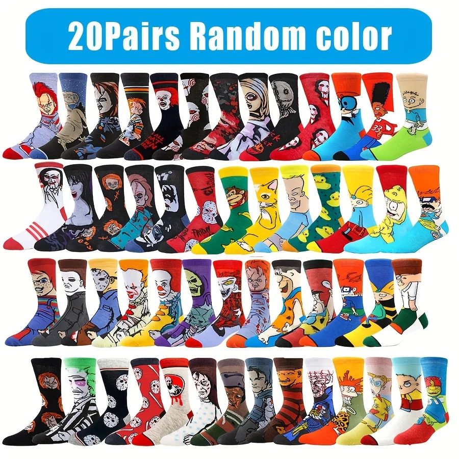 10-Pair Anime Crew Socks with Fun Designs