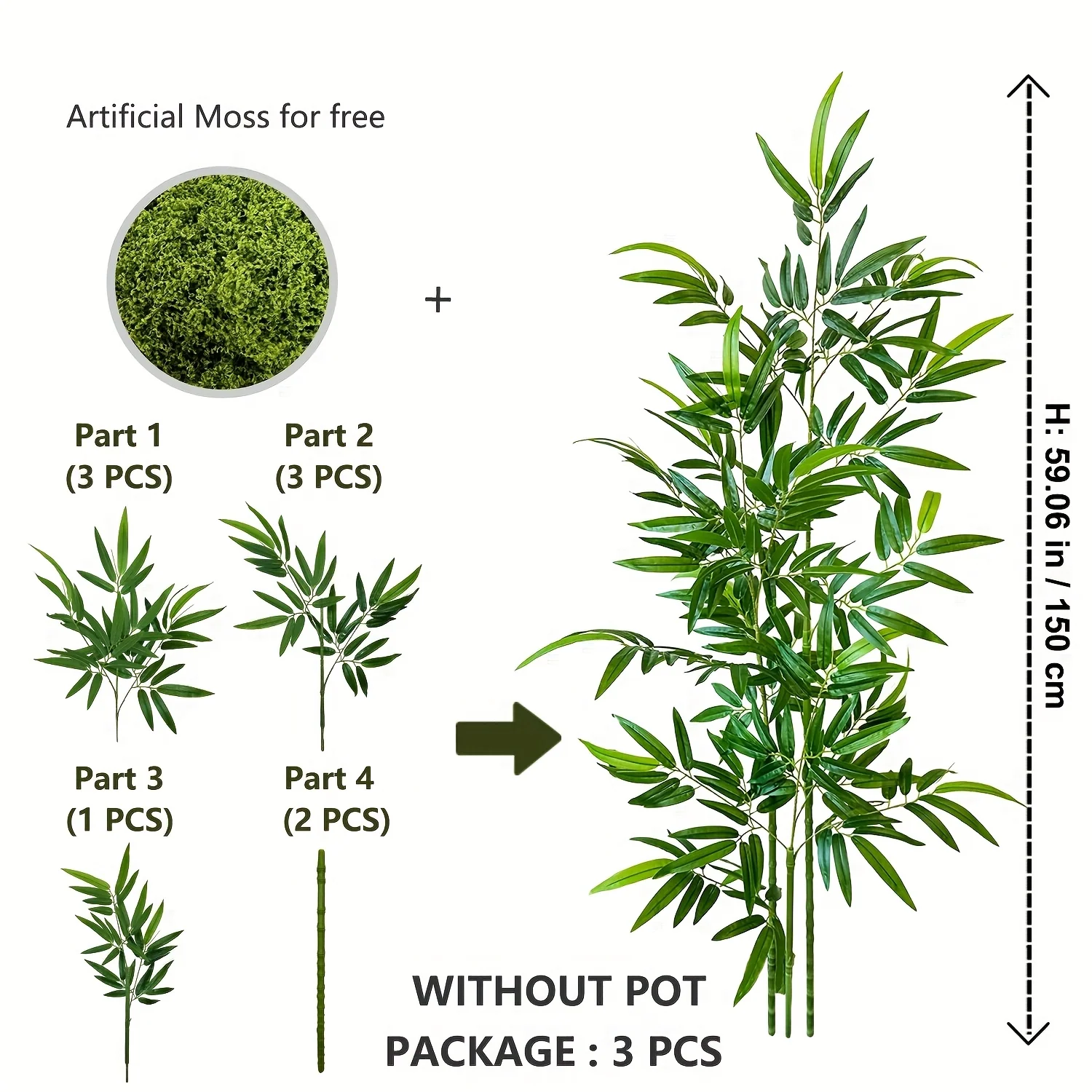 Large Artificial Bamboo Plant with Realistic Green Foliage