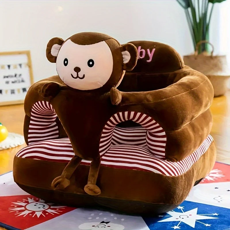 Cartoon kids sofa chair in soft green fabric with portable design