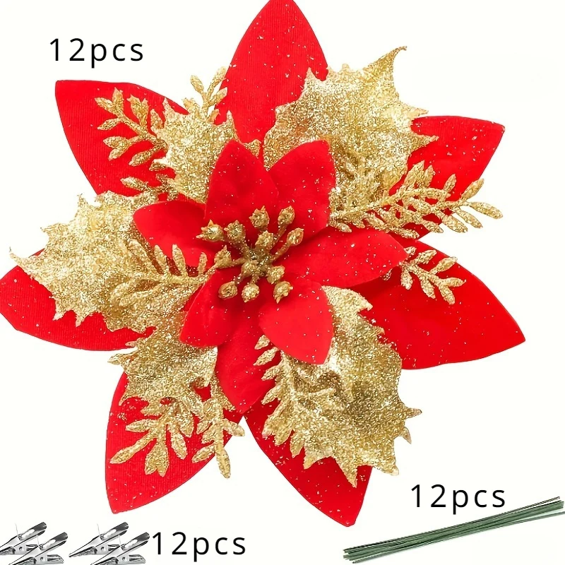 Christmas star and flower hanging ornaments set for holiday decorations