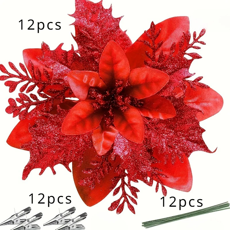 Christmas star and flower hanging ornaments set for holiday decorations