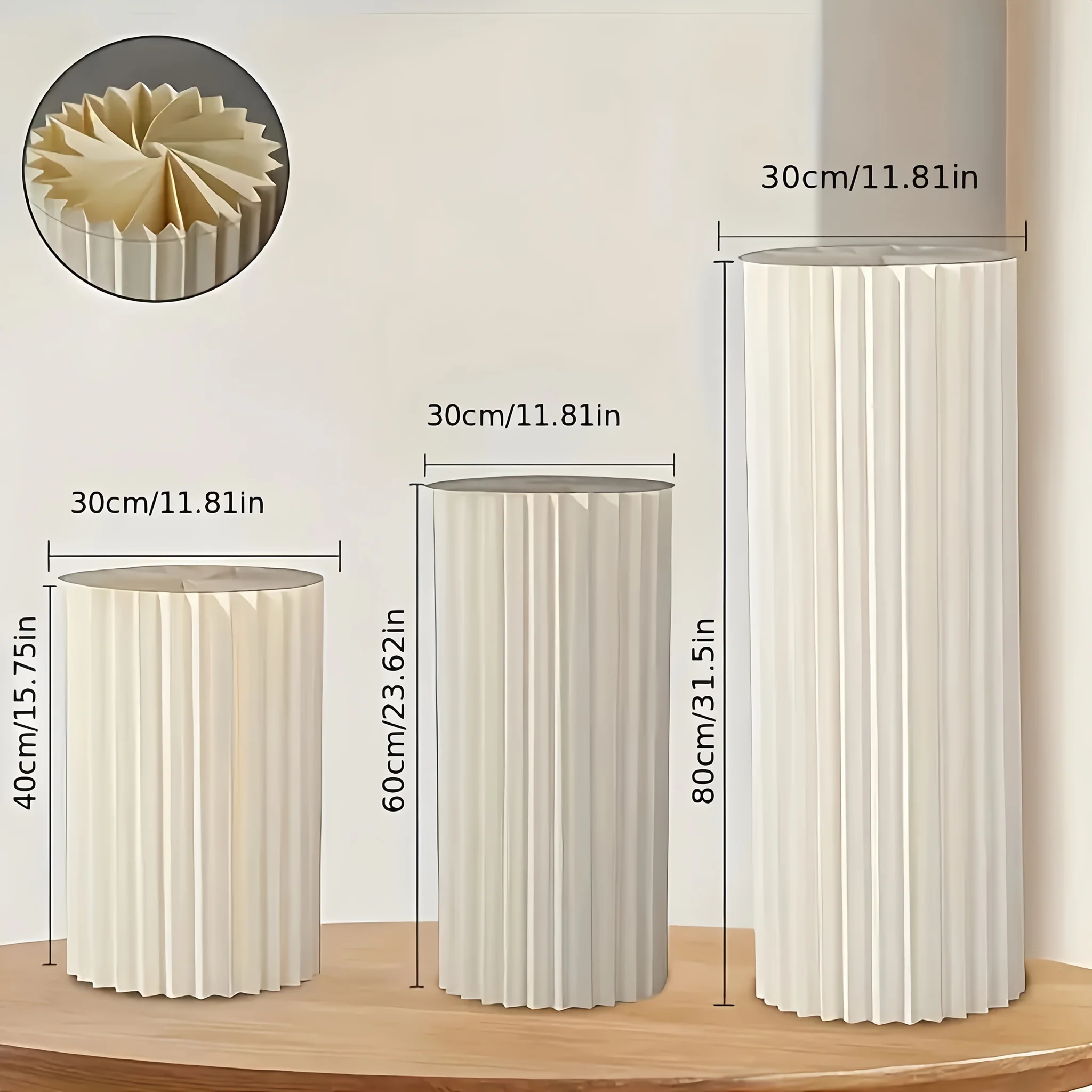 Foldable paper cylinder display stands for party event centerpieces
