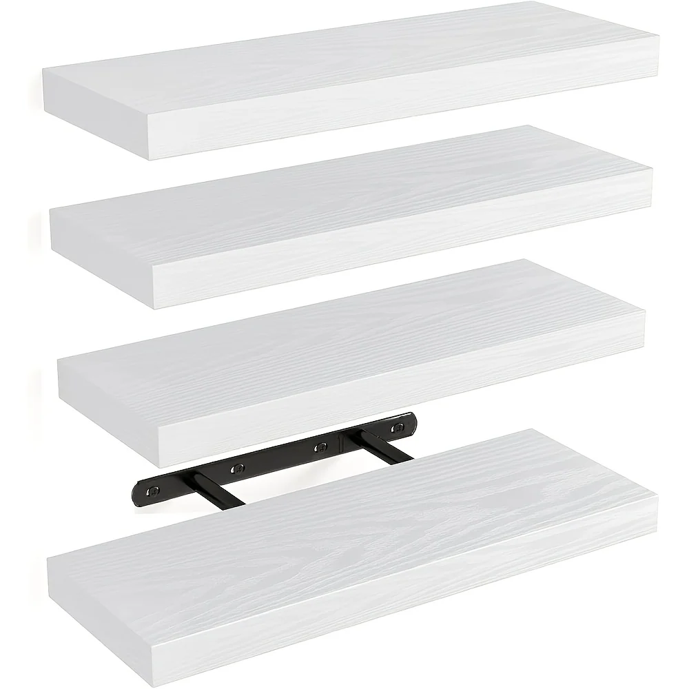 Set of 4 brown floating wall shelves with invisible brackets