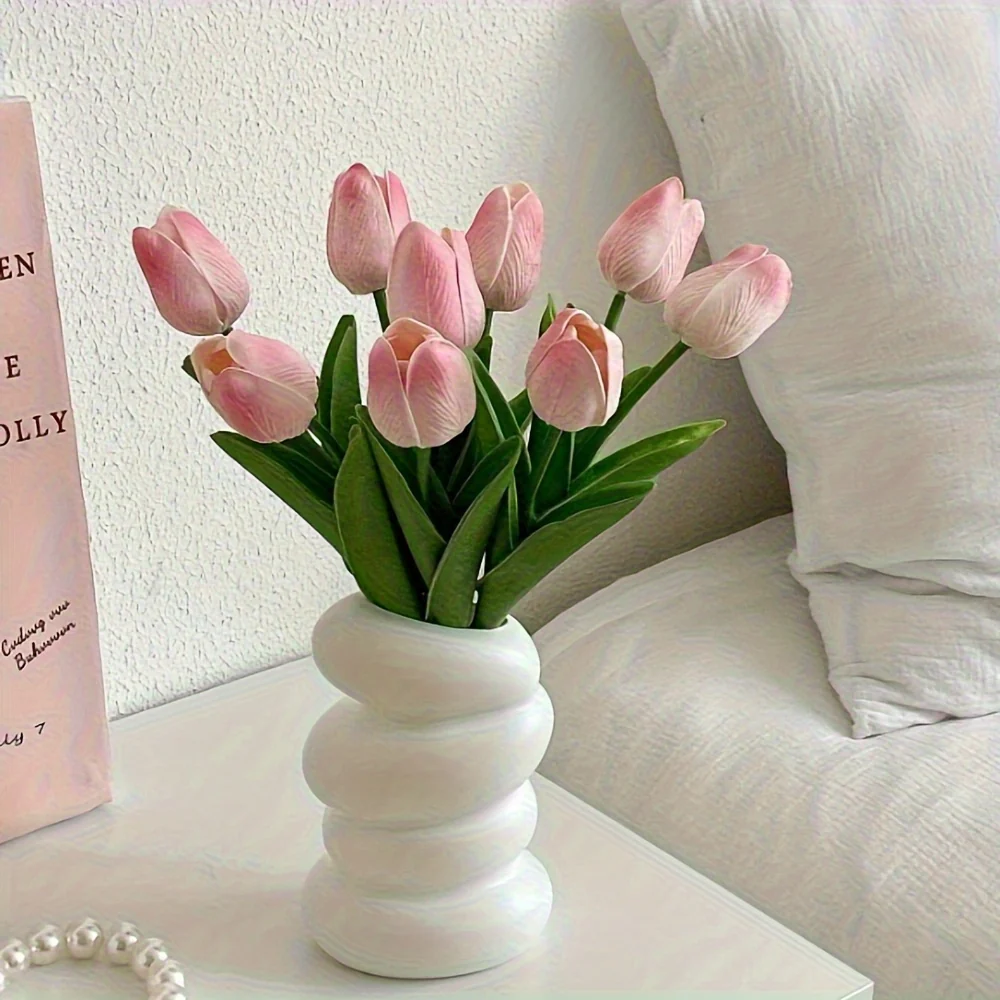 8-Piece Artificial Tulip Bouquet in Pink and White