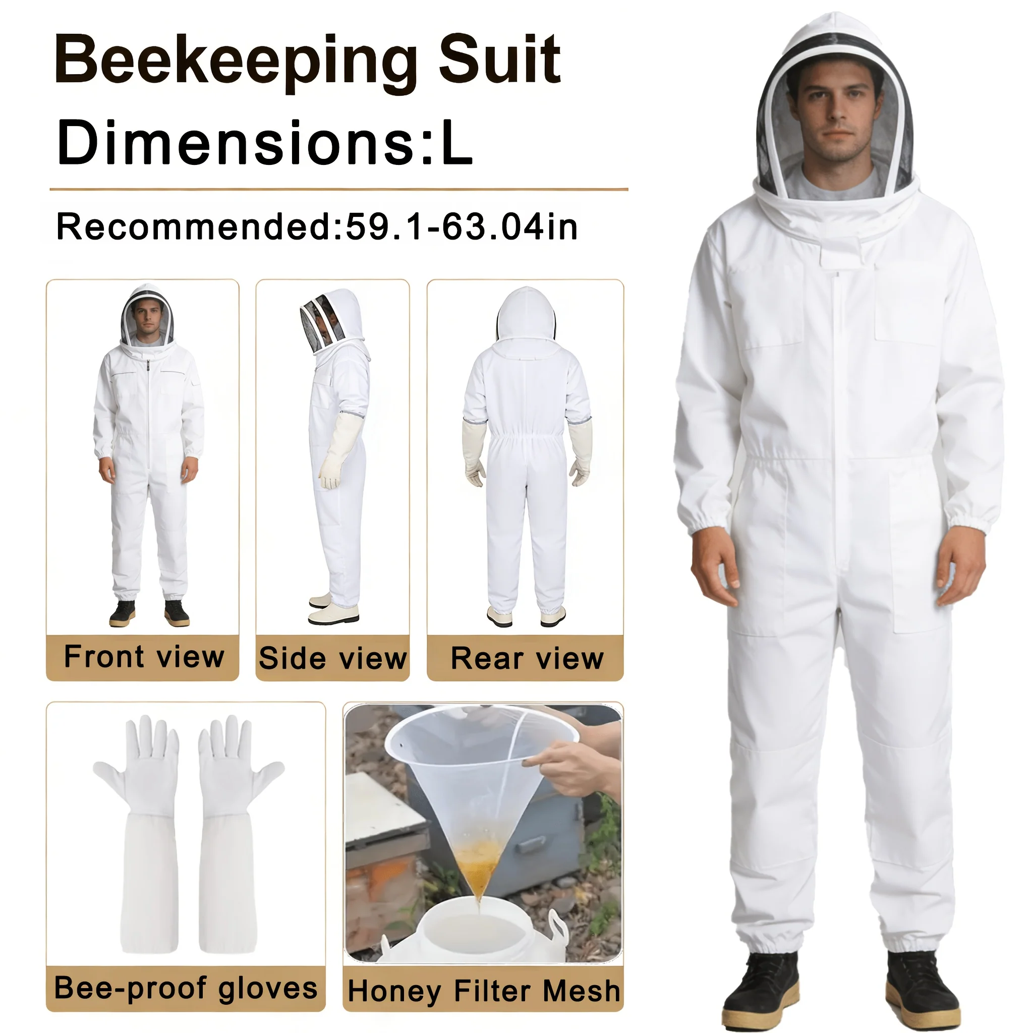 Heavy-duty professional beekeeping suit with full-body protection
