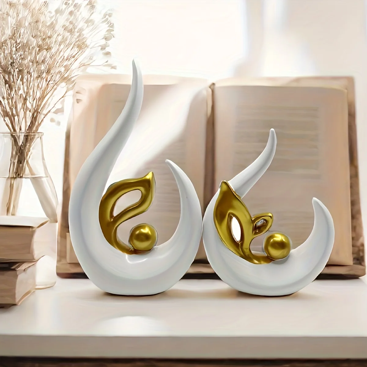 Set of 2 Abstract Ceramic Accent Sculptures for Modern Home Decor