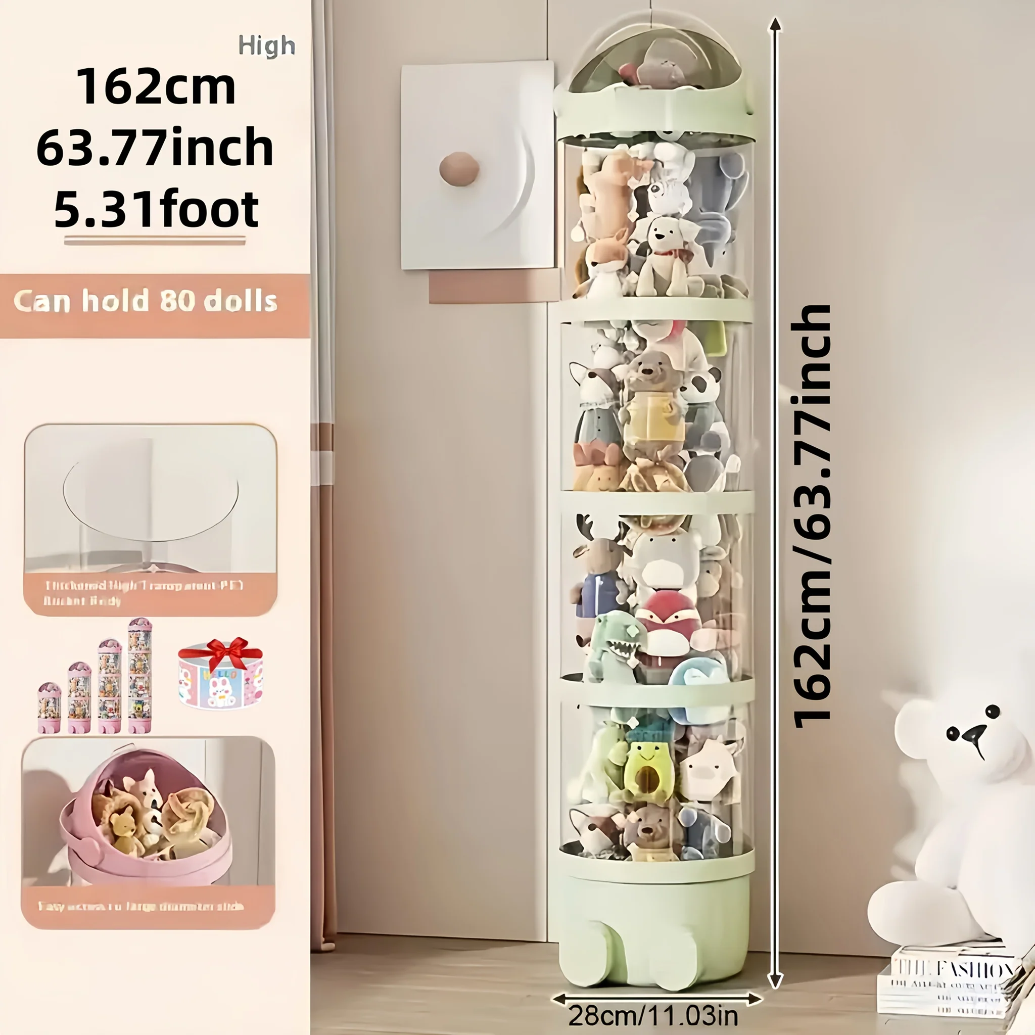 Four-tier clear plastic storage bin with plush animal house for plush toys