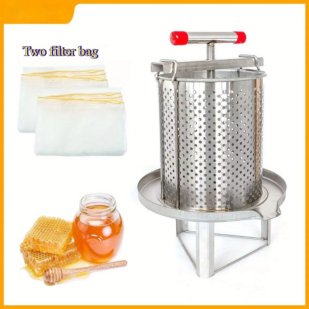 Stainless steel honey and wax press with flat mouth for home or commercial use