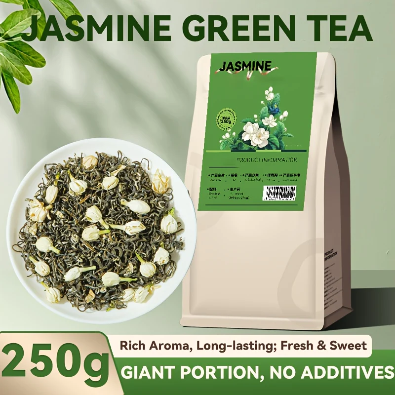 [Gift for Tea Enthusiasts] 250G Jasmine Green Tea, Loose Leaf Tea, Blend of Natural Jasmine And Stir-Fried Green Tea, Rich Floral Aroma And Mellow Tea Fragrance, Caffeine-Free, Sugar-Free, a Gift for Tea Enthusiasts
