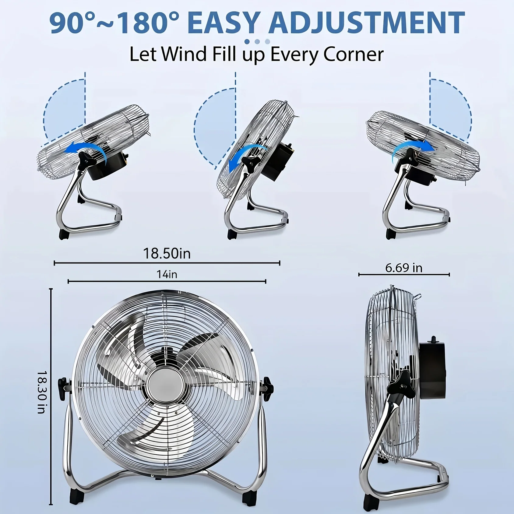Industrial 3‑Speed Floor Fan with Adjustable Tilt – Heavy‑Duty Air Circulator