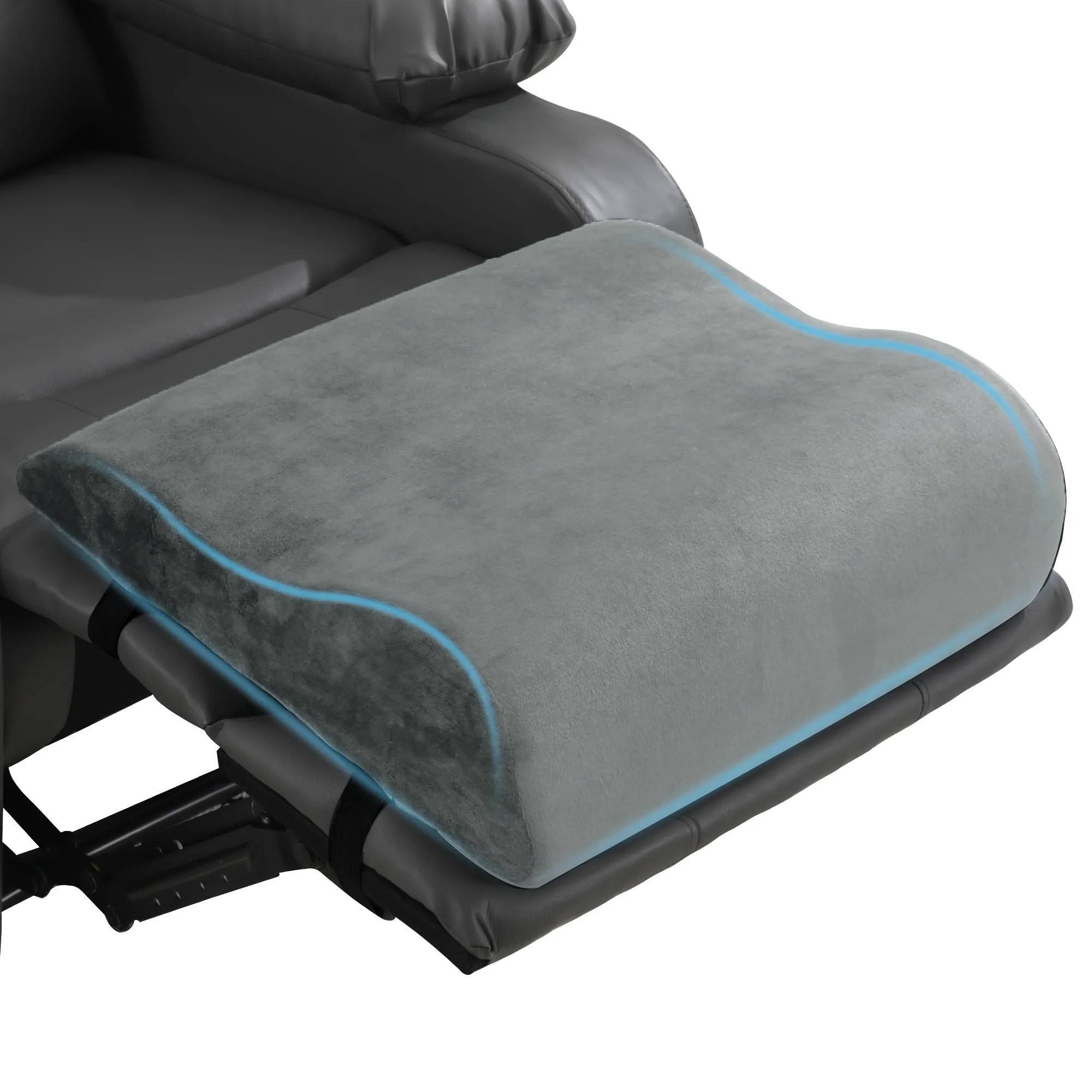 Gray recliner leg pillow with lumbar support and washable cover