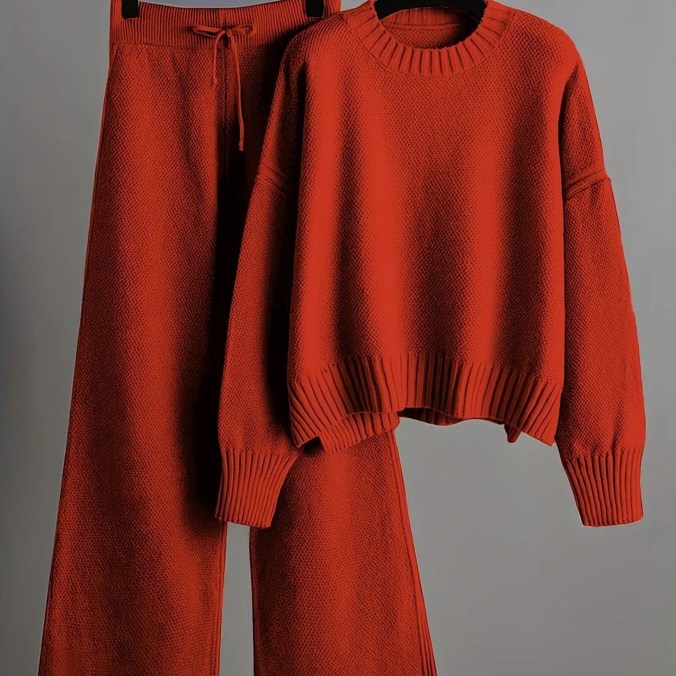 Women's Autumn Two-Piece Sweater Set with Drop Shoulder and Wide-Leg Pants