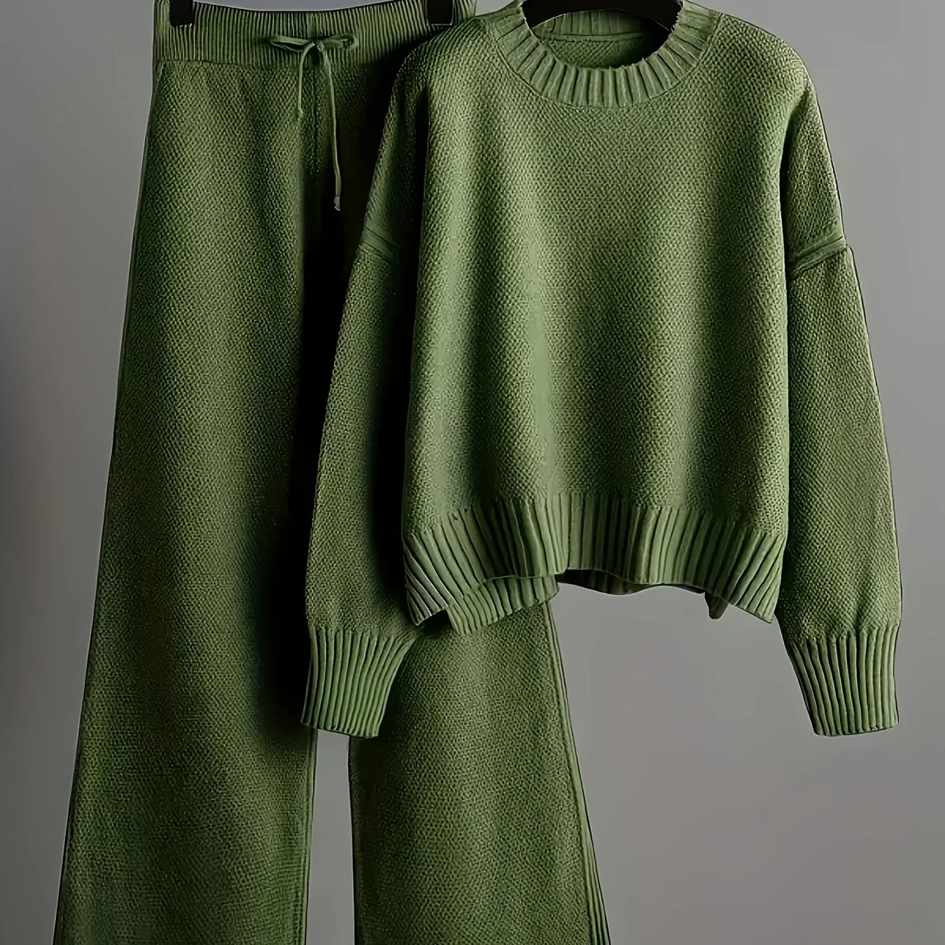 Women's Autumn Two-Piece Sweater Set with Drop Shoulder and Wide-Leg Pants