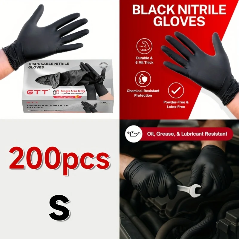 Black Nitrile Disposable Gloves 200-Pack, 6 Mil Thickness