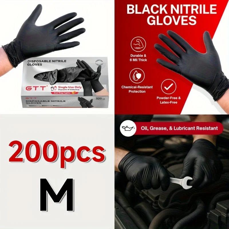 Black Nitrile Disposable Gloves 200-Pack, 6 Mil Thickness