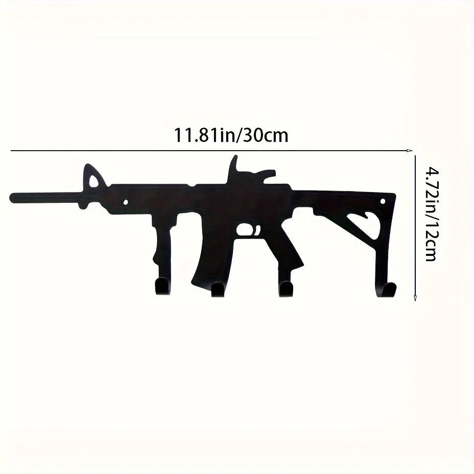 Retro gun-shaped wall-mounted key hook rack in black metal