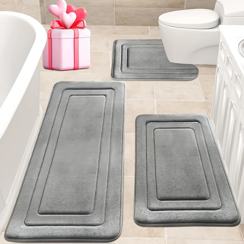 3-piece memory foam bath mat set with U-shaped toilet design