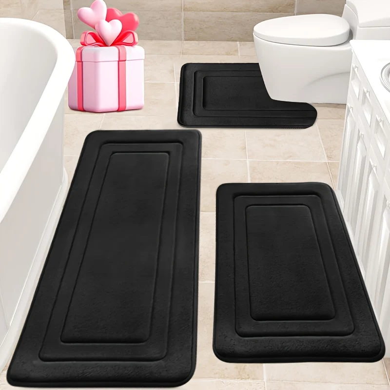 3-piece memory foam bath mat set with U-shaped toilet design