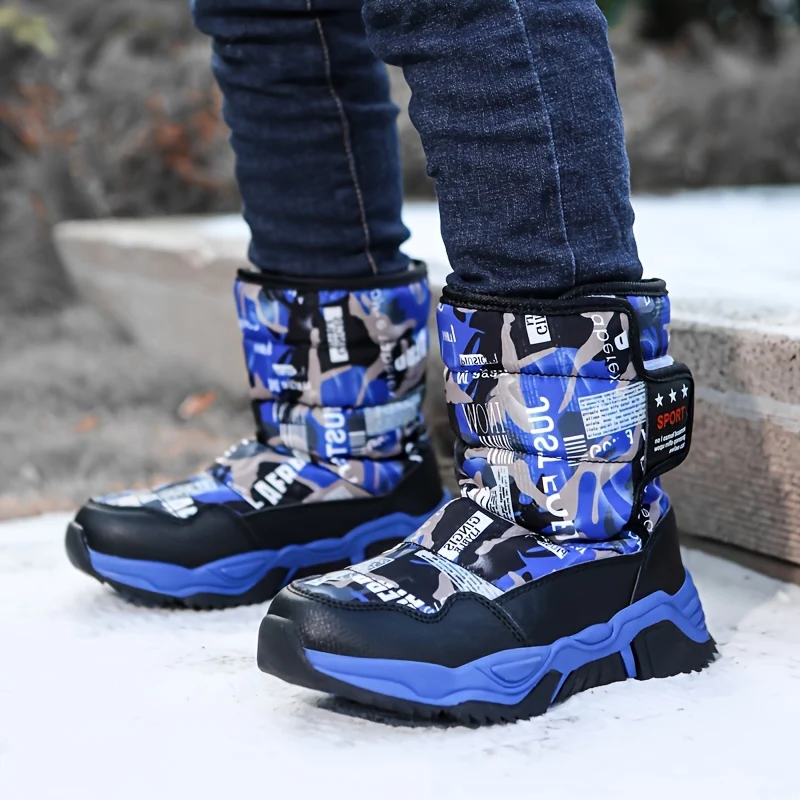 Boys' Velvet High-Top Snow Boots – Winter 2024, Big Kids Size