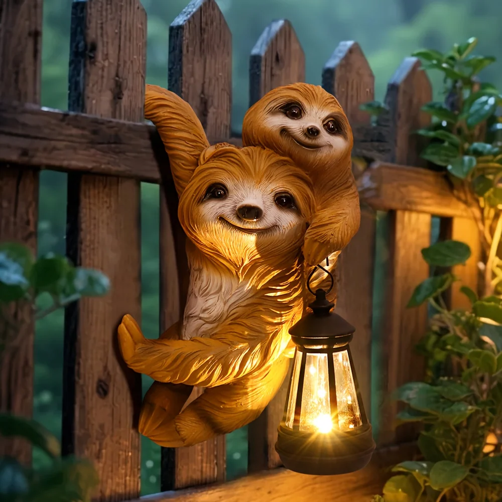 Hanging sloth wall art with tree branches for indoor or outdoor decor