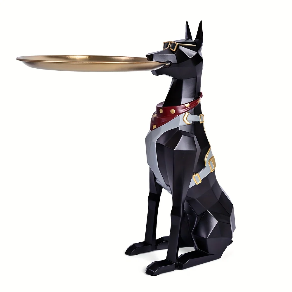Resin Doberman dog figurine tray for keys and small items