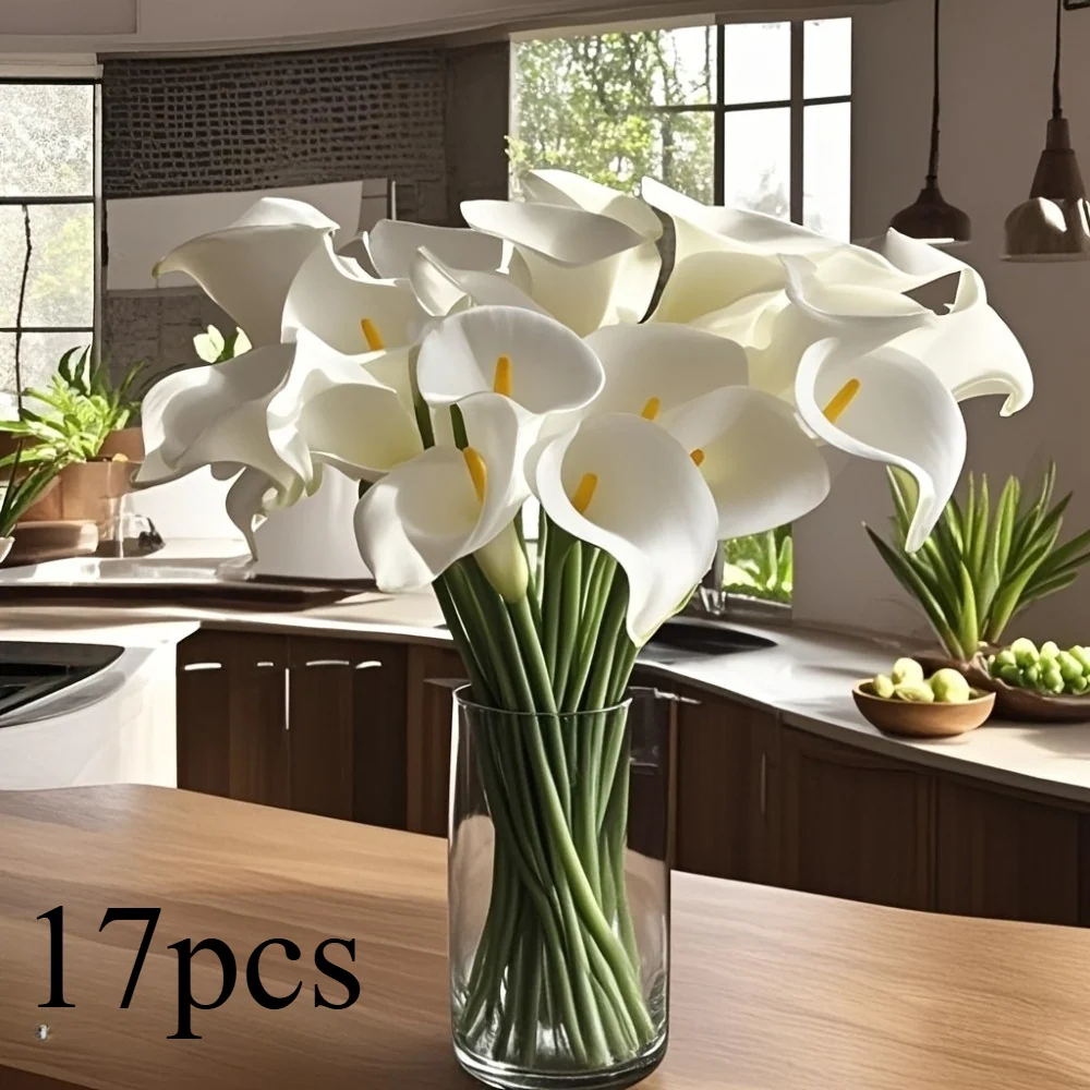 17 Piece Artificial Calla Lily Decorative Arrangement with Realistic PU Petals