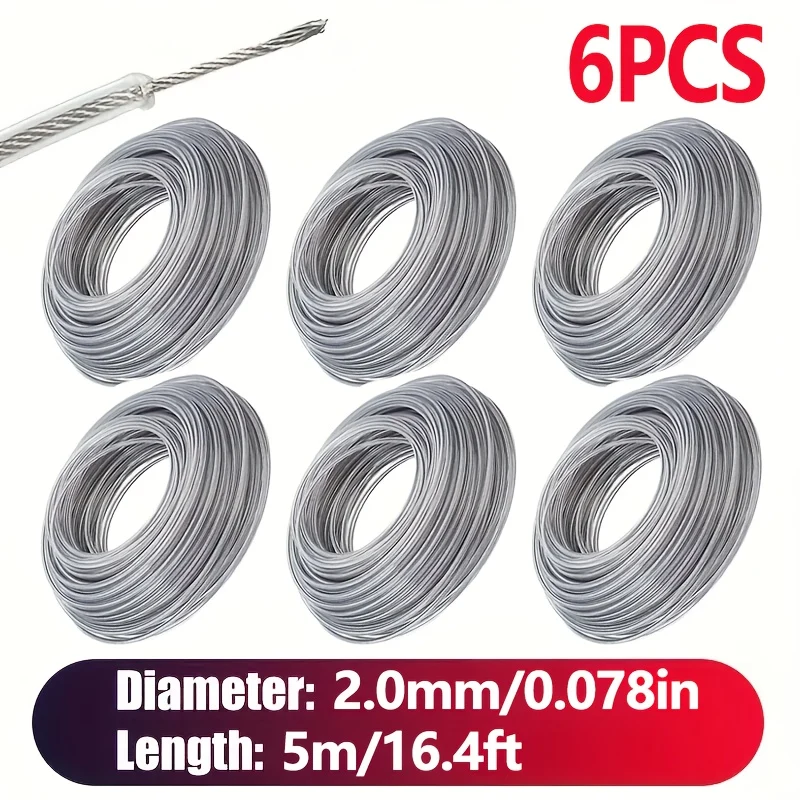 Steel-core nylon trimmer line six-pack for lawn mowers