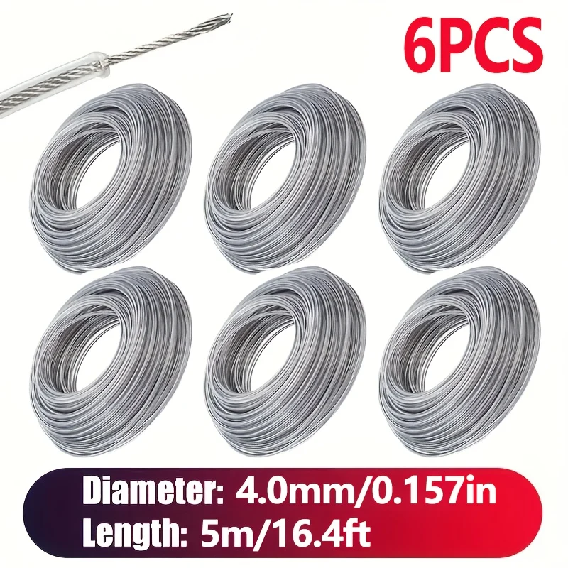 Steel-core nylon trimmer line six-pack for lawn mowers