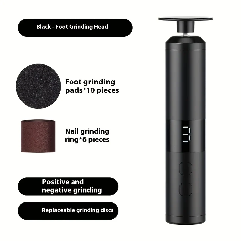 42mm 2‑in‑1 Foot and Nail Grinder with USB Charging, 3‑Speed Adjustment and 16 Interchangeable Heads